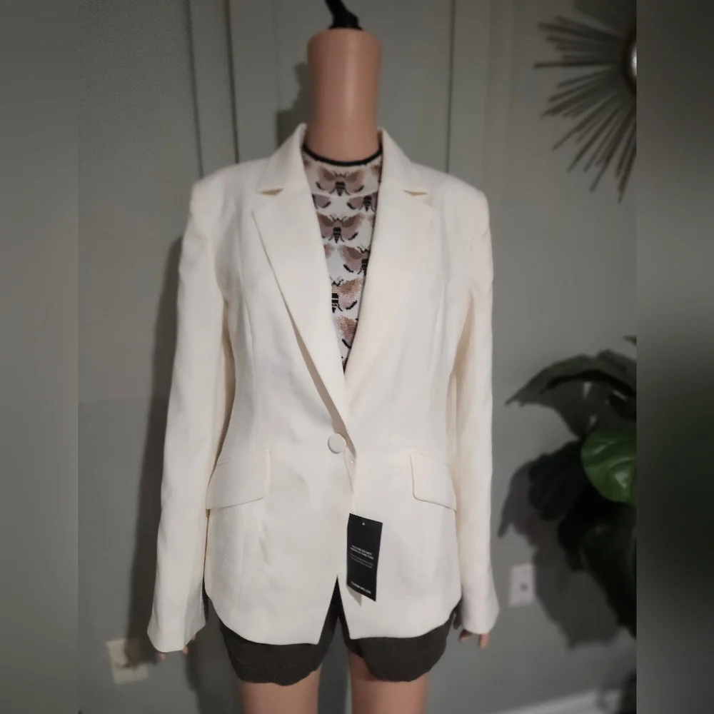 Karen Millen Tailored Crepe Blazer–Ivory Structured SingleBreasted Jacket.10 NWT - Picture 12 of 16